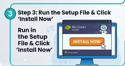 Visual guide to download and setup BlueStacks emulator on Windows PC.